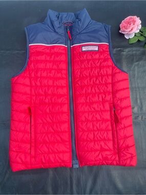 Vineyard Vines Red + Navy Quilted Puffer Vest kids 12 14